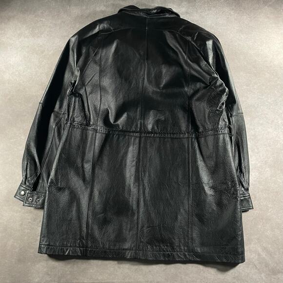 90’s Niko Leather Soft Winter Warm Casual Black Leather Trench Coat - Picture 2 of 8